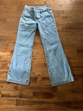 J Galt Light Blue Wide-Leg Jeans with Flare Waistband